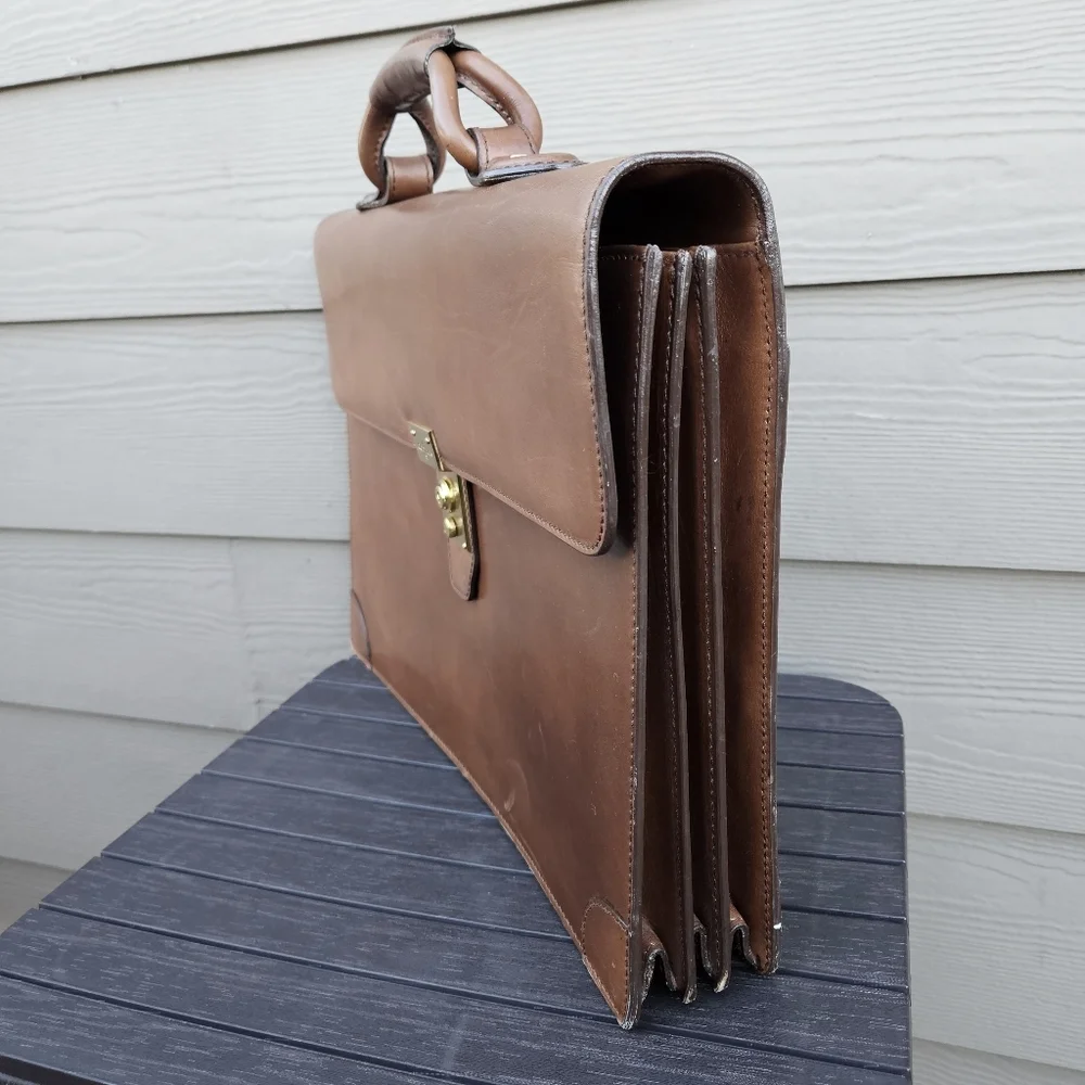 Vintage Heavy Leather COLE HAAN Executive CEO Lawyer Briefcase Brown Bag ITALY